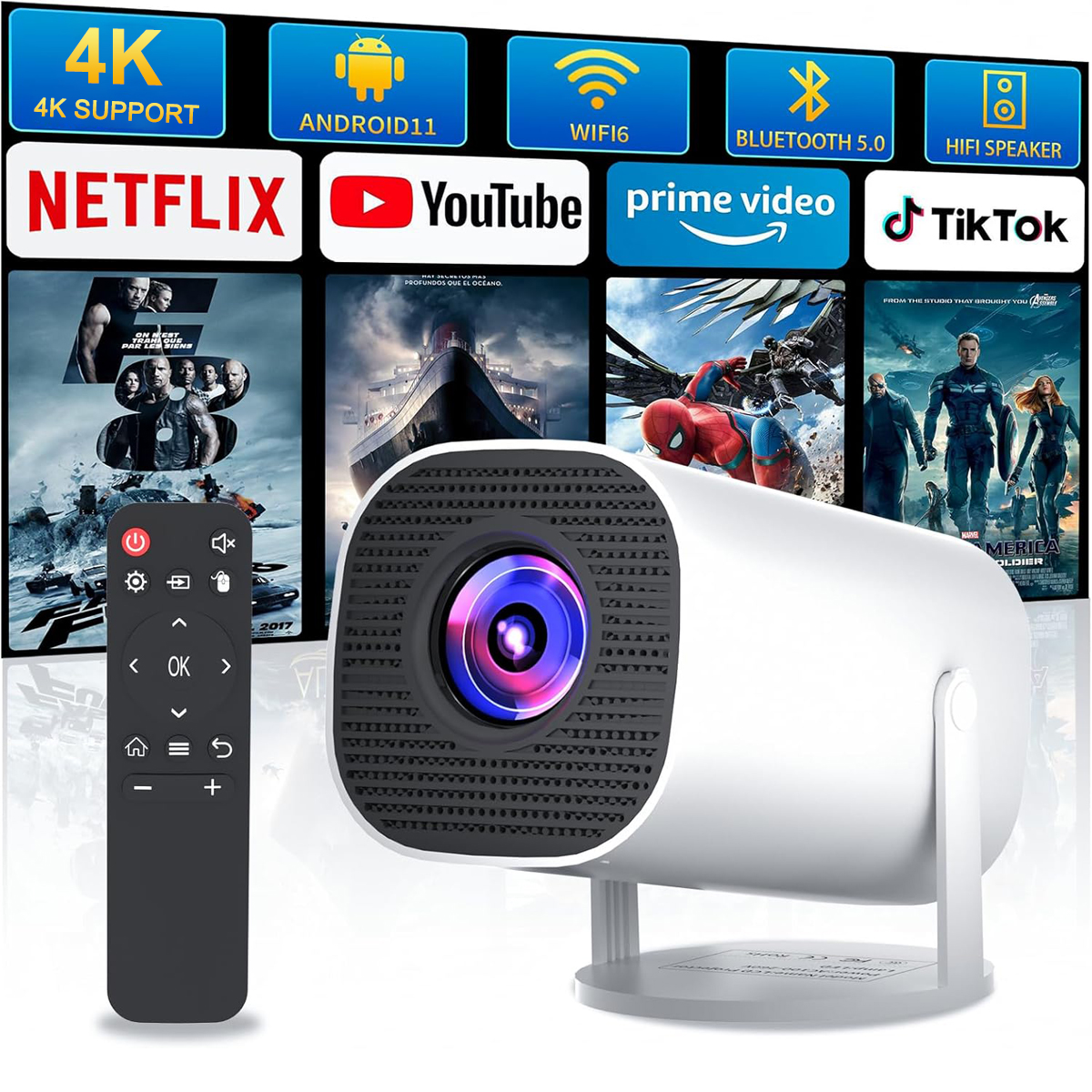 Home Cinema Gaming - Mini Projector with WiFi & Bluetooth,