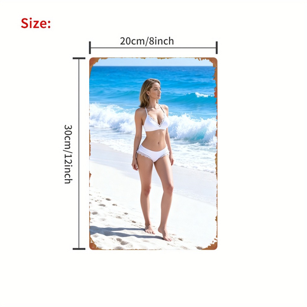 White Bikini Beach Metal Sign  - Home Cinema Blanc 리뷰 및 가격